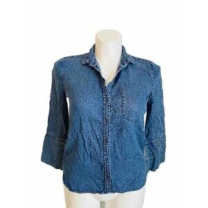 Anthropologie Cloth & Stone Animal Print Chambray Boho Top Womens Size Small
